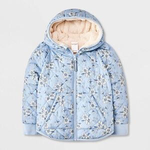 Cat & Jack - Baby Girls' Floral Cozy Quilted Reversible Puffer  Blue